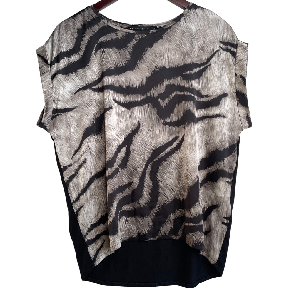 New White House Black Market‎ Tiger Print Black Tee Relaxed Fit Stretch Small